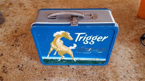 metal 1956 roy rogers original trigger lunch box|Vintage 1950s Roy Rogers Metal Lunch Box & Thermos .